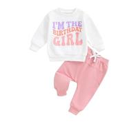 Nicoxijia Baby Boy Birthday Outfit One/Two Letter Embroidery Long Sleeve Sweatshirt Jogger Pants Set 1st 2nd Birthday Clothes (E-Pink, 3-4 Years)