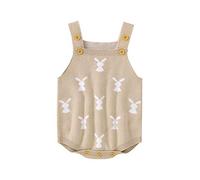 Nicoxijia Baby Girl Boy Easter Bunny Romper Knit Sleeveless Bodysuit Jumpsuit Infant Spring My First Easter Outfit Clothes (B-Light Camel, 3-6 Months)