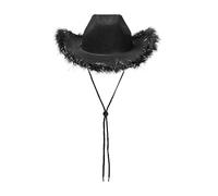 Nicoxijia Cowboy Hat for Kids Girls Boys Feather Wide Brim Hats Felt Western Cowgirl Hats for Fancy Dress Up Halloween Party (Black Fur Trim, 3-10Years)
