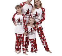 Nicoxijia Family Christmas Matching Pajamas Set Christmas Pajamas Letter Print Top + Plaid Pants Xmas Holidays PJS Sleepwear (Baby, 6 Months, F-Red)