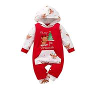 Nicoxijia My First Christmas Baby Girl Boy Outfit Letter Print Long Sleeve Hooded Romper Bodysuit Xmas Jumpsuits Clothes (Red, 9-12 Months)