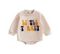 Nicoxijia Thanksgiving Baby Girl Boy Outfit Long Sleeve Crewneck Turkey Pullover Sweatshirt Romper Bodysuit Cute Fall Clothes (Khaki, 12-18 Months)