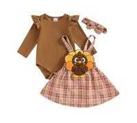 Nicoxijia Thanksgiving Baby Girl Outfit Baby Girl My First Thanksgiving Romper+Suspender Skirt Set+Headband 3Pcs Skirt Set (D-Brown, 6-9 Months)