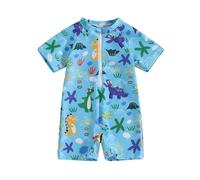 Nicoxijia Toddler Baby Boy Shark Swimsuit Sun Protection Short Sleeve Bathing Suit Summer One Piece Zip Up Rash Guard Swimwear (Sky Blue, 6-12 Months)