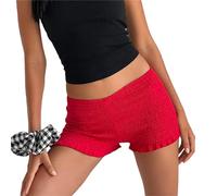 Nicoxijia Women Sexy Low Rise Shirred Mini Shorts Y2k Ruffle Frill Boy Shorts Smocked Ruched Micro Bloomers Pj Lounge Shorts (Red, L)