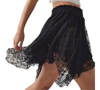 Nicoxijia Women Tiered Lace Mini Skirt Y2k Low Rise Pleated Ruffle Mini Skirt Summer Layered Flowy Short Skirts Underskirt (Fairycore Skirt-Black, L)