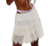 Nicoxijia Women Tiered Lace Mini Skirt Y2k Low Rise Pleated Ruffle Mini Skirt Summer Layered Flowy Short Skirts Underskirt (White, M)