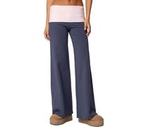 Nicoxijia Women's Flare Leggings Fold Over Yoga Pants Flared Leggings Bell Bottom Y2K Low Rise Wide Leg Lounge Sweatpants (B-Blue, XL)