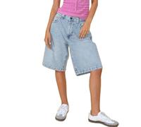 Nicoxijia Women's Light Blue Loose Denim Bermuda Shorts, Low Rise, Wide Leg, Knee Length, 5 Pockets, S (28W x 11.5L)
