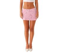 Nicoxijia Women's Sequin Sparkly Mini Skirt Glitter Low Waist Pencil Skirts Dance Party Club Music Festival Night Out Dresses (Pink, S)