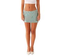 Nicoxijia Women's Sequin Sparkly Mini Skirt Glitter Low Waist Pencil Skirts Dance Party Club Music Festival Night Out Dresses (Green, M)