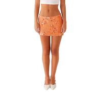 Nicoxijia Women's Sequin Sparkly Mini Skirt Glitter Low Waist Pencil Skirts Dance Party Club Music Festival Night Out Dresses (Orange, M)