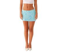 Nicoxijia Women's Sequin Sparkly Mini Skirt Glitter Low Waist Pencil Skirts Dance Party Club Music Festival Night Out Dresses (Blue, S)