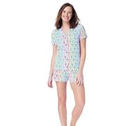 Nicoxijia Women's Y2k Monkey Print Pajamas Short Sleeve Satin Monkey Bunny Tiger Floral Graphic Print PJ Shorts Sleepwear Set (B-Multi-Color, XL)