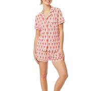 Nicoxijia Women's Y2k Monkey Print Pajamas Short Sleeve Satin Monkey Bunny Tiger Floral Graphic Print PJ Shorts Sleepwear Set (B-Red, M)