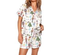 Nicoxijia Women's Y2k Monkey Print Pajamas Short Sleeve Satin Monkey Bunny Tiger Floral Graphic Print PJ Shorts Sleepwear Set (White Horse, S)
