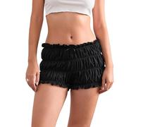 Nicoxijia Women's Y2k Ruched Mini Shorts Lace Lolita Bloomers Elastic Waist Bow Front Shorts Smocked Frill Micro Boyshorts (E-Black, S)