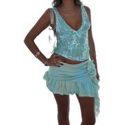Nicoxijia Womens Y2K Sexy Sequin Sparkle Halter Crop Tops Going Out Backless V-Neck Camisole Slim Fit Coquette Cami Tank Top (E-Green, L)