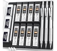 Nicpro 0.9 mm Metal Mechanical Pencil Set with Case, with 3PCS MP1000 0.9mm Drafting Pencil, 8 Tubes HB Lead Refills, 3PCS Eraser, Erasers Refills for Artist Writing, Drawing, Sketching, Silver