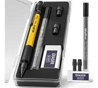 Nicpro 1.3 mm Mechanical Pencil Set with 12 Lead Refill, Eraser - Weatherproof Metal MP2000 Heavy Duty Carpenter Pencil for Outdoor Marking Drafting Drawing Sketching Woodworking - with Case