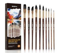 Nicpro 10Pcs Watercolour Brushes Set with Box, Synthetic Squirrel Hair Paint Brushes - Flat, Dagger, Liner, Round, Cat's Tongue for Beginners & Artists, Ideal for Watercolor, Gouache, Ink Painting
