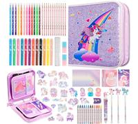 Nicpro 110PCS Unicorn Washable Markers Set with Glitter Pencil Case, Art Supplies for Kids Ages 4-6-8, Arts Crafts Coloring Set with Stickers, Unicorn Birthday Gifts for Girls 4 5 6 7 8 9 Year Old