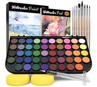 Nicpro 13 pcs Watercolour Paint Set, 48 Water Colors Kit with 8 Painting Brushes, Palette, Watercolour Pen, 25 Art Pad Paper, 2 Art Sponges, Non-toxic Painting Supplies for Adults, Beginners, Artists