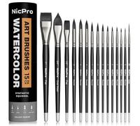 Nicpro 15PCS Watercolour Paint Brush Set, Professional Watercolour Paint Brushes, Soft Synthetic Fine Squirrel Hair, Round, Flat, Dagger,Wash for Adult Artist, Water colour, Gouache, with Holder & Bag