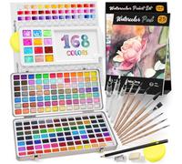 Nicpro 168 Colours Watercolour Paint Set Includes Metallic Macaron Fluorescent, 8 Painting Brushes, 25 Watercolour Papers, Palette, Art Supply Set for Artists, Adults, Beginners with Box
