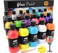 Nicpro 18 Colors Acrylic Glass Paint Set (8.45 oz, 250 ml) Large Bulk Enamel & Ceramic Painting Supplies Kit for Wine Bottle Glass Jars Windows with Sponge & Art Knife, Opaque Gloss Finish
