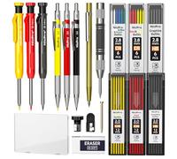 Nicpro 18 Pack Carpenter Pencil Set with Sharpener, Mechanical Carpenter Pencils with 60 Refill, Automatic Center Puncha and Carbide Scribe Tool, Heavy Duty Construction Pencil for Architect-With Case