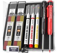 Nicpro 2 Pack CP1000 Carpenter Pencil with Sharpener, Mechanical Carpenter Pencils with 26 Refills, Deep Hole Long Nib Marker Pens for Construction, Heavy Duty Woodworking Pencil for Architect Marking
