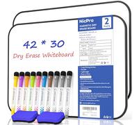 Nicpro 2 Pack Dry Erase Whiteboard A3, Magnetic Double Sided 30 x 42 cm White Board with Black Border, Including 10 Water-Based Pens and 2 Eraser for Kid Writing Drawing, Student School Classroom Use