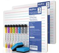 Nicpro 2 Pack Mini Whiteboard A4, 22 x 30 cm Double Sided Blank & Lined Lapboard Bulk with 8 Water-Based Pens Learning Small White Board Portable Drawing Writing for Kid Student and Classroom Use