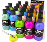 Nicpro 20 Colours Iridescent Acrylic Paint, 20 x 250 ml Large Bulk Metallic Acrylic Paint Set, Colour Shift & Non-Toxic Art Painting, Supplies for Canvas, Fabric, Rock, Wood with Paint Knife, Colour