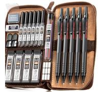 Nicpro 20PCS Black Metal Mechanical Pencil Set in Leather Case, Drafting Pencil 0.3, 0.5, 0.7, 0.9 mm & 2mm Lead Holders, 9 Tube (4B 2B HB 2H Colors) Lead Refills, Erasers For Art Sketching Drawing