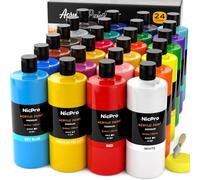 Nicpro 24 Colors Large Acrylic Paint Set, Acrylic Paints (8.45oz, 250ml) Artist Painting Supplies Bulk Non-Toxic For Multi Surface Canvas, Wood, Poster, Glass, Paper, Crafts, Hobby with Color Wheel