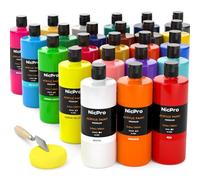 Nicpro 24 Colors Large Bulk Acrylic Paint Set (16.9 oz,500 ml) Non Toxic Artist Painting Supplies for Multi Surface Canvas, Wood, Fabric Leather, Rock, Glass, Paper, Crafts, Hobby with Color Wheel