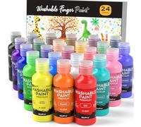 Nicpro 24 Colors Washable Finger Paint Set for kids(2 oz, 60 ml), Non-Toxic & Baby Safe Paint for Hand and Feet, Mess Free Finger Painting Art Supplies for Kids Age 3+, Preschool Learning Gifts