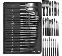 Nicpro 24pcs Watercolour Brushes Professional, Synthetic Squirrel Hair Water Colour Paint Brush Set with Cloth Roll - Round, Liner, Flat, Filbert, Dagger, Cat Tongue for Gouache Inks Painting