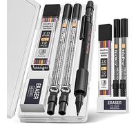 Nicpro 2mm Mechanical Pencils Set With Case, 12 Black and 12 Colored Refills, Erasers - MP2000 Weatherproof Metal Holder, Heavy Duty Carpenter Pencil for Writing, Drawing, Woodworking