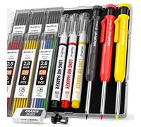 Nicpro 3 Pack CP1000 Carpenter Pencil with Sharpener, Mechanical Carpenter Pencils with 39 Refills, Deep Hole Long Nib Marker Pens for Construction, Heavy Duty Woodworking Pencil for Architect Marking