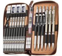 Nicpro 30PCS Art Mechanical Pencil Set in Leather Case, 3PCS 2mm Lead Holder, Clutch Pencil 0.5 mm & 0.7 mm & 0.9 mm With 16 Tube (6B 4B 2B HB 2H 4H Colors) Lead Refills for Sketching, Drafting