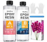 Nicpro 32 oz/ 960 ml Crystal Clear Epoxy Resin Kit, DIY Starter Epoxy Resin Supplies with 4 Measuring Cups, 2 Silicone Sticks, Gloves, Spreader for Craft Casting & Coasting, Molds, Jewelry Making