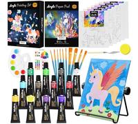 Nicpro 34PCS Painting Set with Pattern Canvas, Art Painting Supplies Kit with 12 Acrylic Paints,10 Brushes,6 Canvas Panels,Table Easel,Paper Pad,Color Wheel,Palette for Beginner Student Toddlers