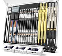 Nicpro 35 pcs 0.5 mm 0.7 mm 0.9 mm Metal Mechanical Pencils and 3 pcs 2 mm Lead Pencils with 20 Cans Refill Leads (Colours 6B, 4B, 2B HB, 2H, 4H) for Sketching and Drawing (Gold)
