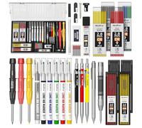 Nicpro 36PCS CP3000 Mechanical Carpenter Pencil Set with Sharpener & Sheath, Lead Refills, Long Nib Marker, Center Punch, Carbide Scribe Tools, Heavy Duty Construction Pencil for Architect Woodworking
