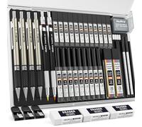 Nicpro 37PCS Art Mechanical Pencil Set, 4 PCS Metal Drafting Pencil 0.3mm & 0.5 mm & 0.7 mm & 0.9 mm & 2 PCS 2mm Lead Holder (6B 4B 2B HB 2H 4H) For Sketching Drawing With 20 Tube Lead Refills Case