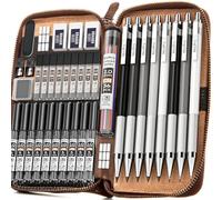 Nicpro 38PCS Art Mechanical Pencils Set in Leather Case, 3 PCS Metal Drafting Pencil 0.5, 0.7, 0.9 mm & 5 PCS 2mm Lead Holder (6B 4B 2B HB 2H 4H Colors) For Sketching Drawing With 20 Tube Lead Refills
