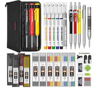 Nicpro 39 Pack Carpenter Pencils with Sharpener, Mechanical Carpenter Pencil Set with 102 Refills, Long Nib Marker Pens, Carbide Scribe Tool & Construction Pencils for Architect Woodworking with Case
